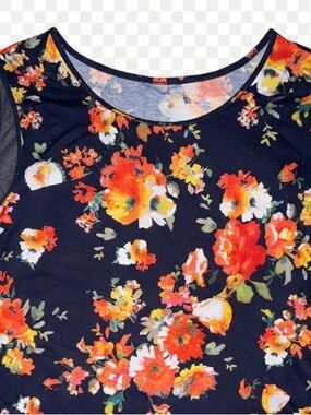 New York & Company Navy Floral Midi Dress with Orange and Yellow Blooms